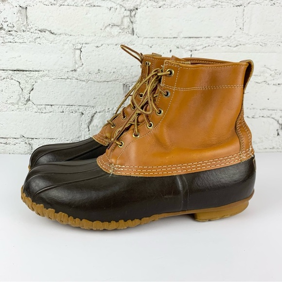 L.L. Bean Brown Leather Duck Bean Boots Unlined Lace Up Tall 11 GW W11/M9 main image 10